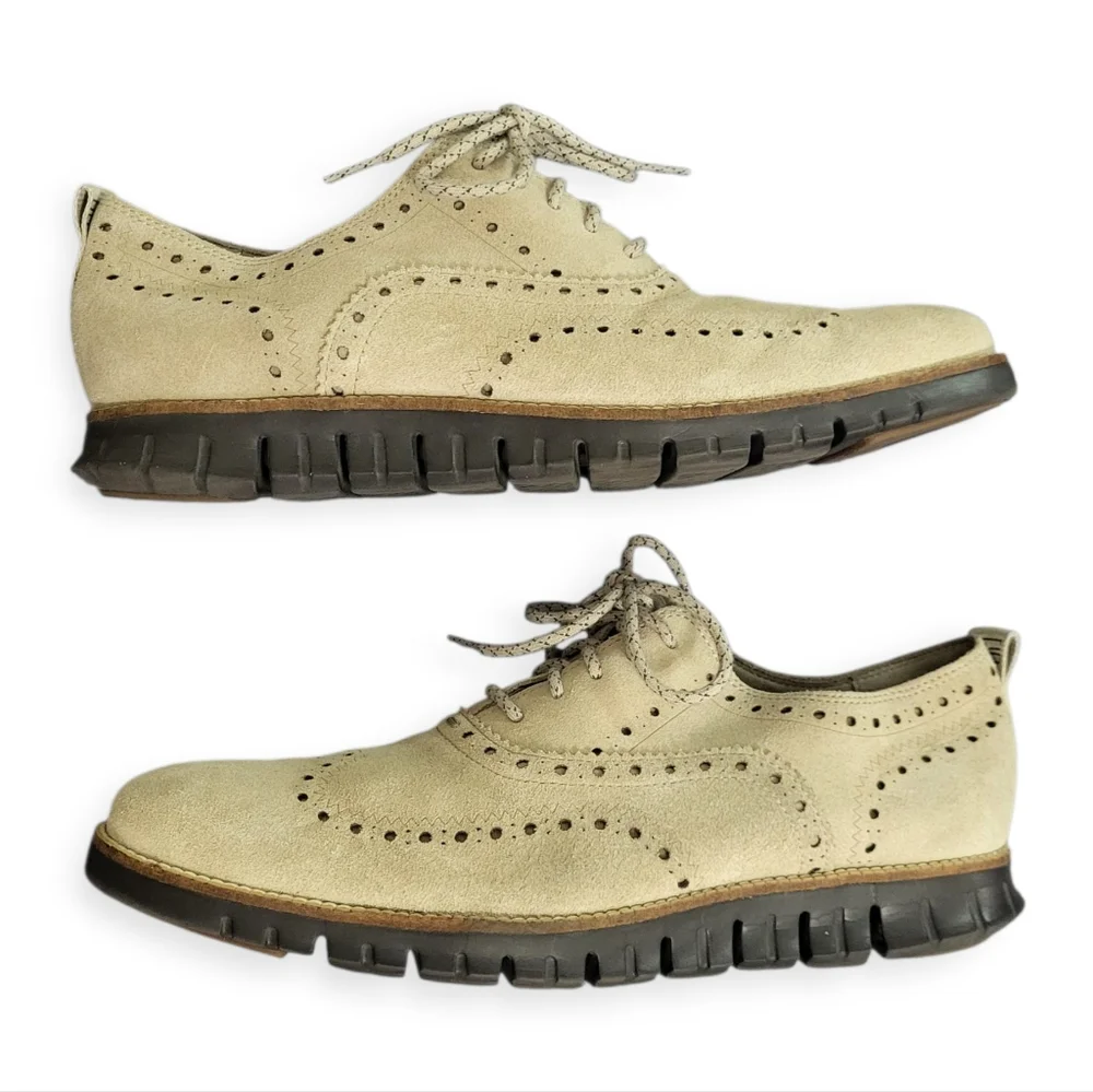 COLE HAAN ZEROGRAND Wingtip Oxford Suede Beige Tan 10.5